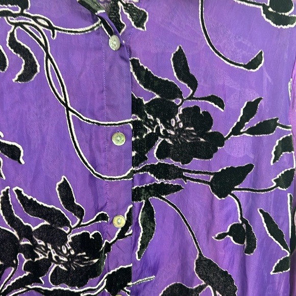 Mirasol Purple Velvet Burnout Button Up Sheer Shirt Sz M - Picture 6 of 10